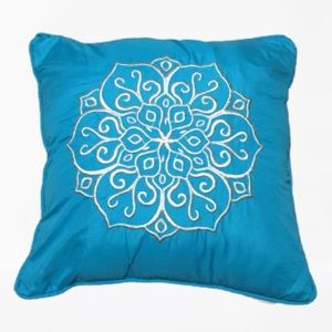 Teal embroidered accent pillow 16x16